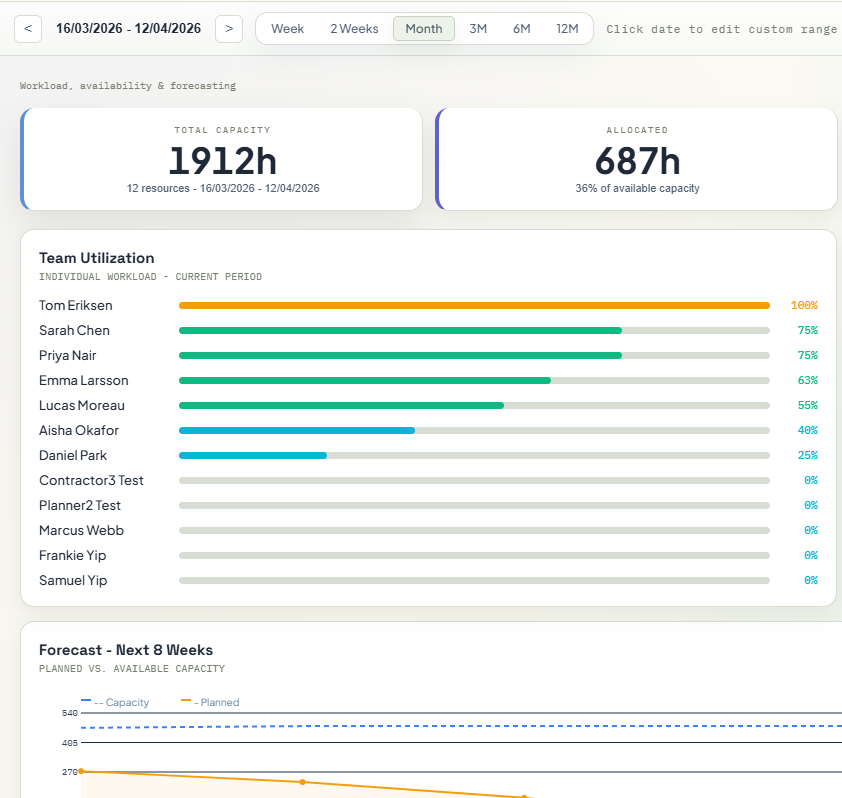 Project Planning capacity and utilisation view